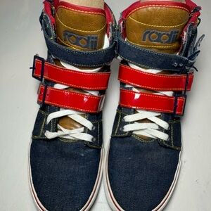 Radii Straight Jacket High Top Sneakers Denim & Red Patent Leather Men’s 9